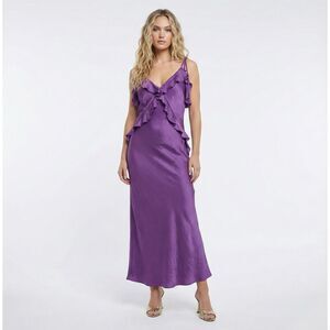 Steve Madden Adalina Purple Silky Ruffle Maxi Dress Medium Formal Wedding Guest